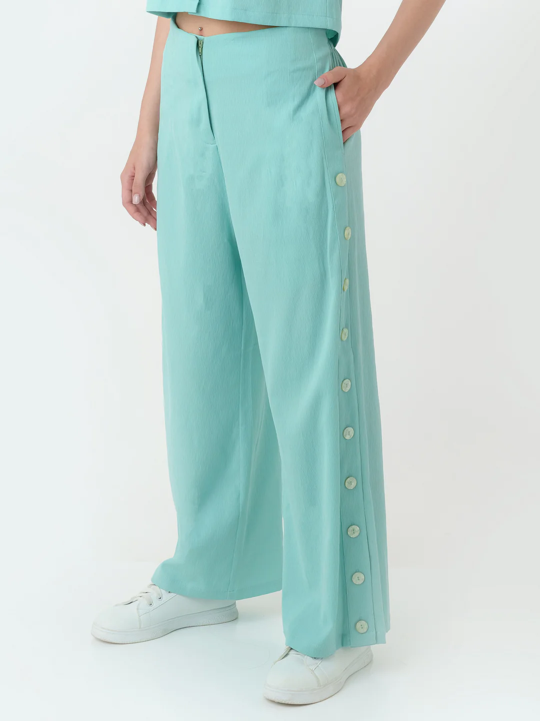 Turquoise Solid Regular Trouser - Image 3