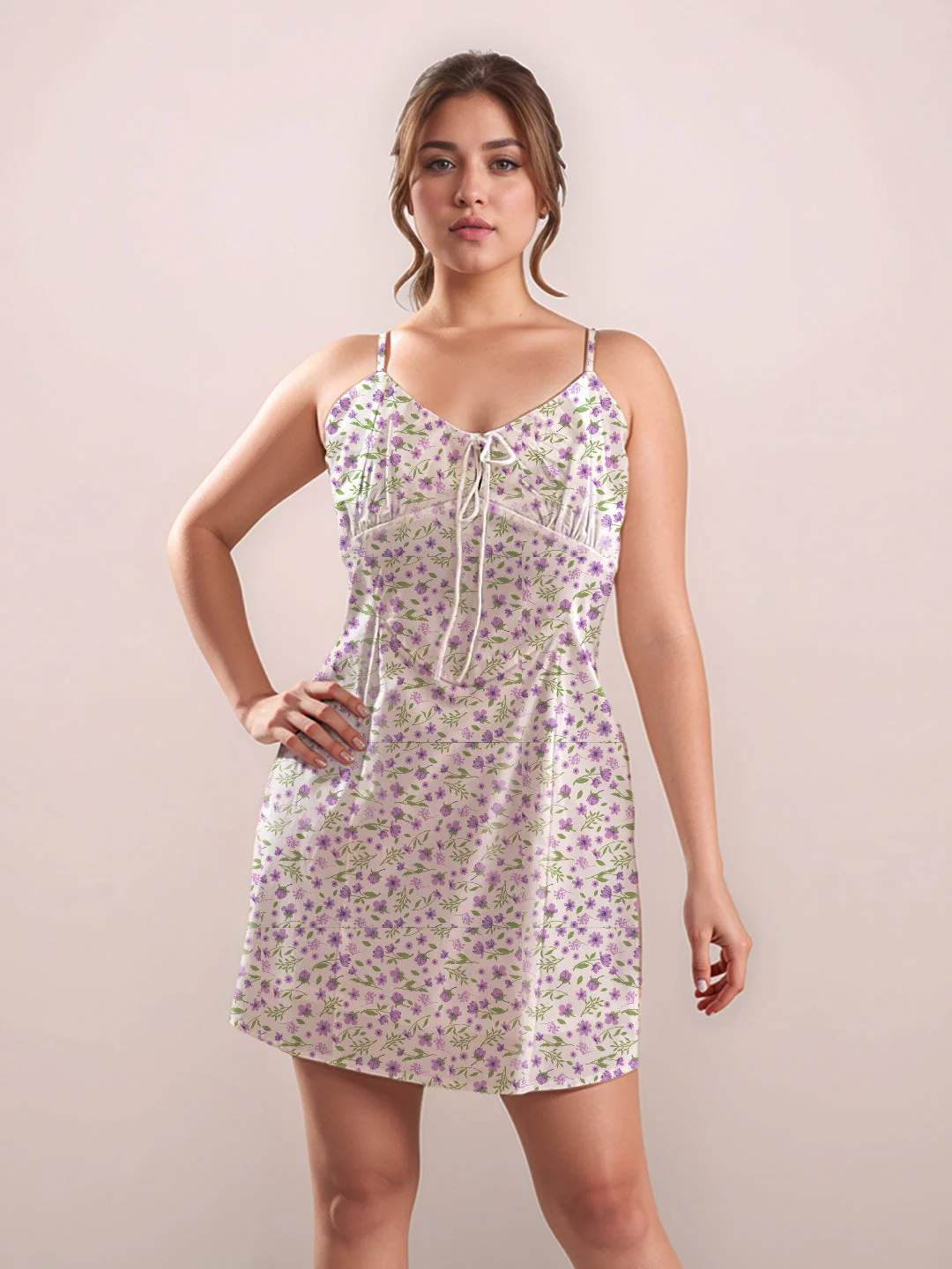 White Floral Prints Sleeveless Short Dress - Image 2