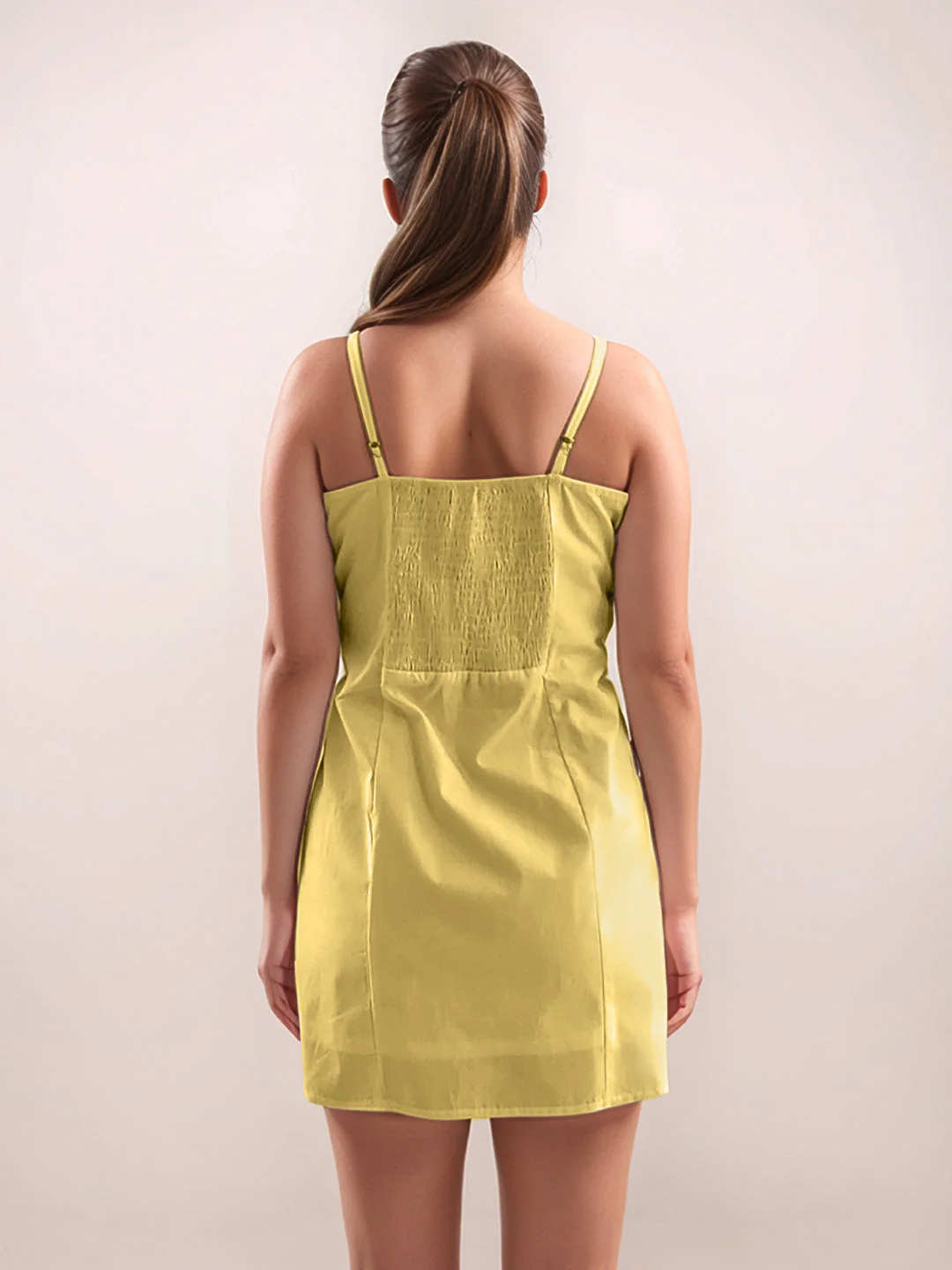 Yellow Plain Sleeveless Short Dress - Image 4