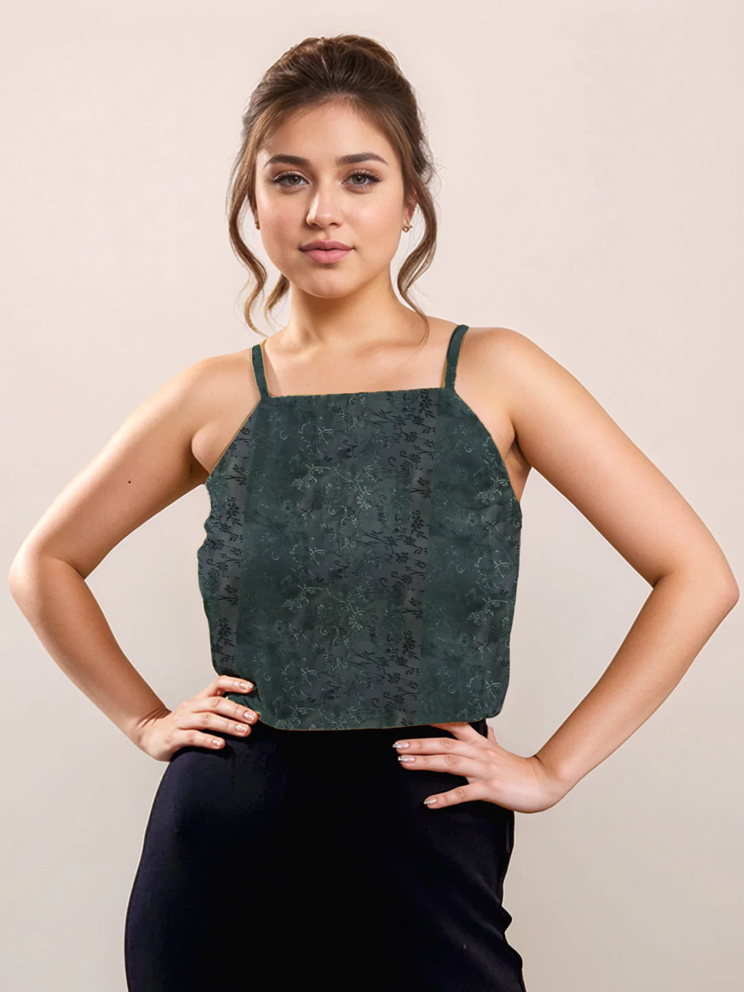 Green Self Design Sleeveless Top - Image 2