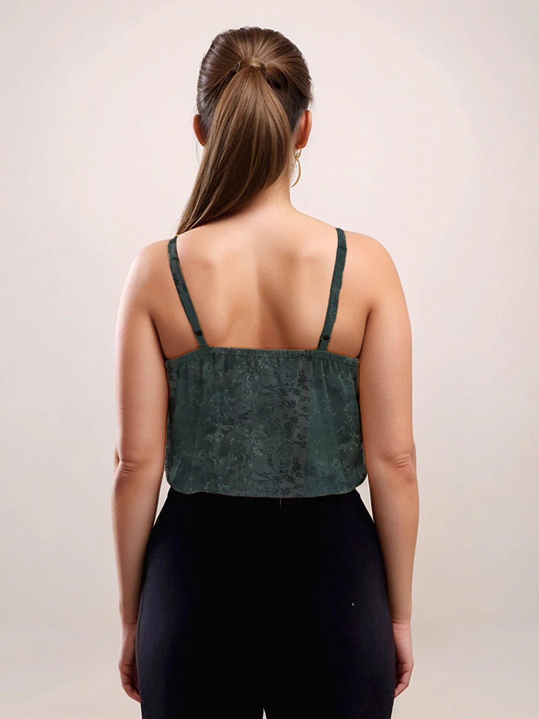 Green Self Design Sleeveless Top - Image 4