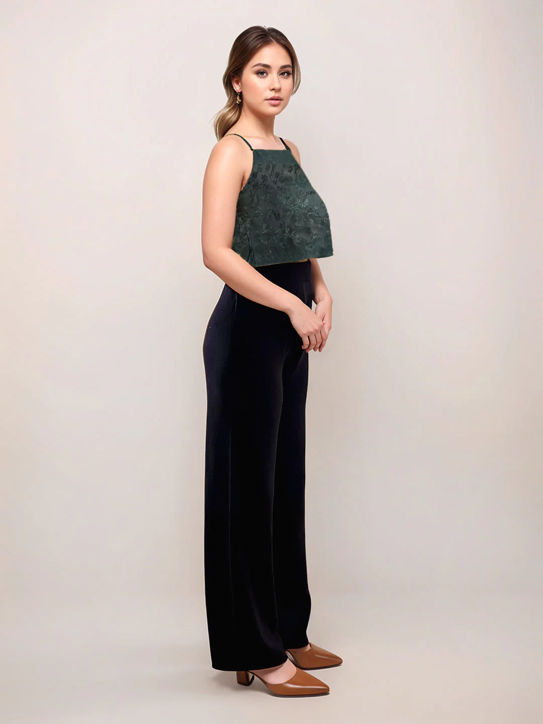 Green Self Design Sleeveless Top - Image 5