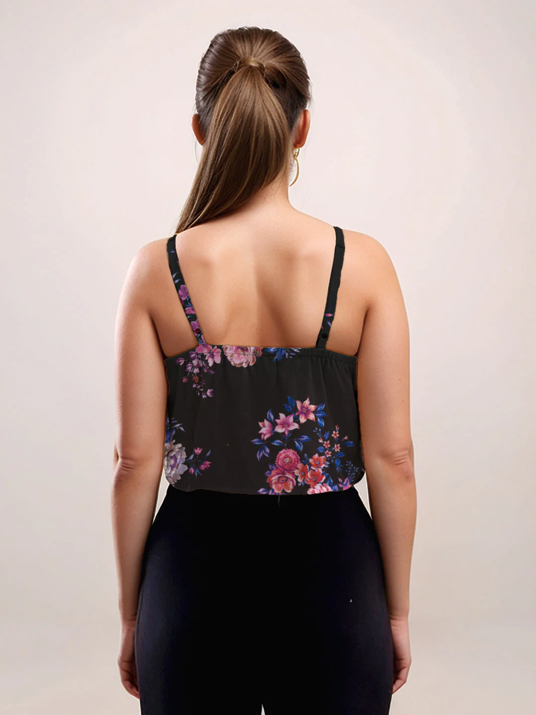 Black Floral Prints Sleeveless Top - Image 4