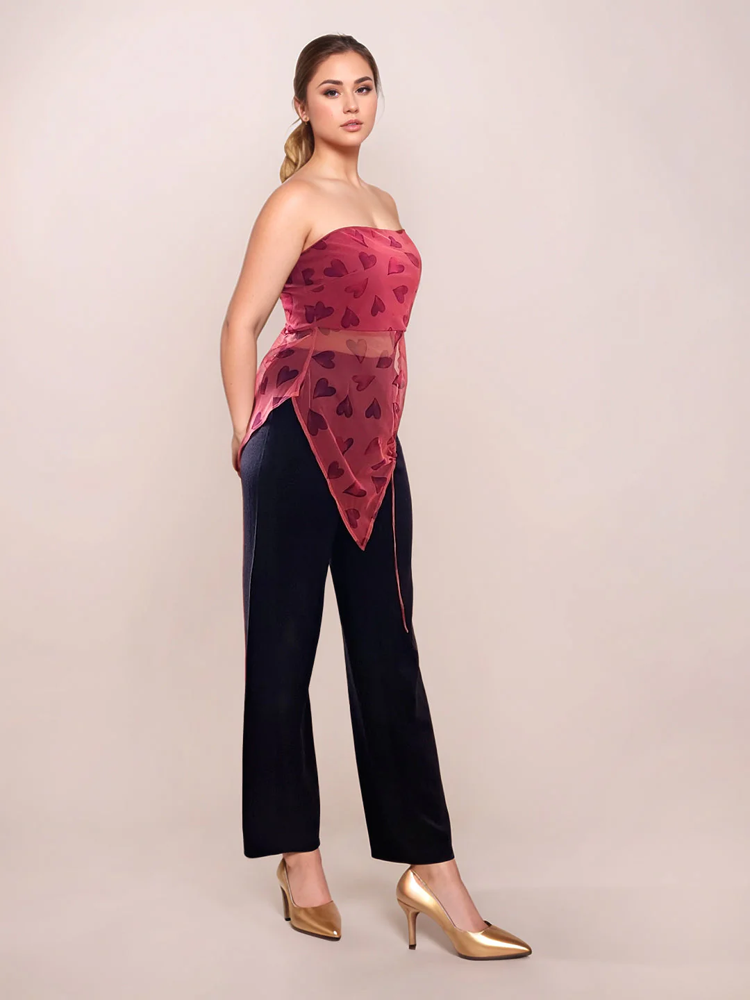 Red Graphic Print Off-Shoulder Top - Image 5