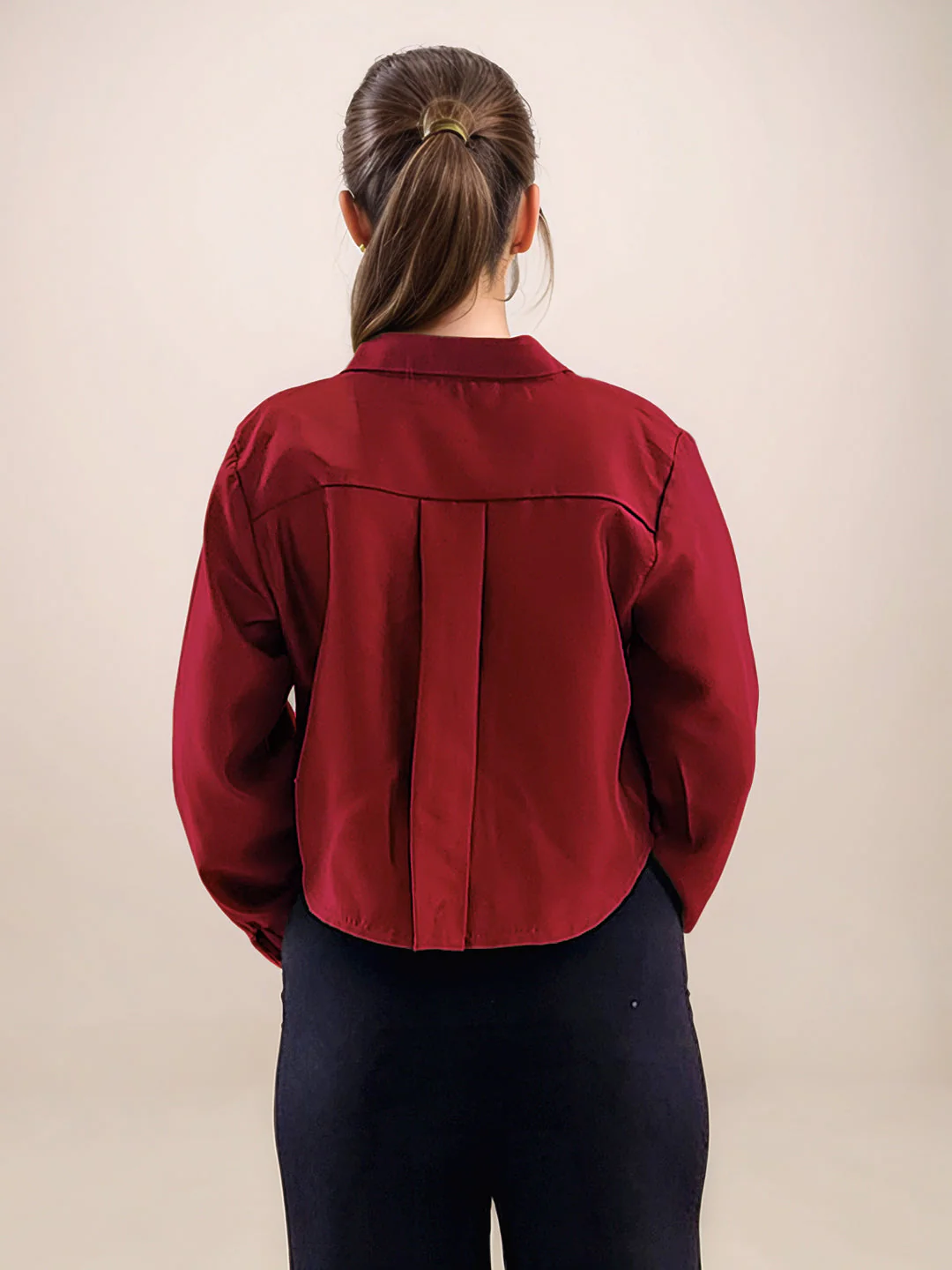Maroon Plain Full Sleeves Shirt - Image 4