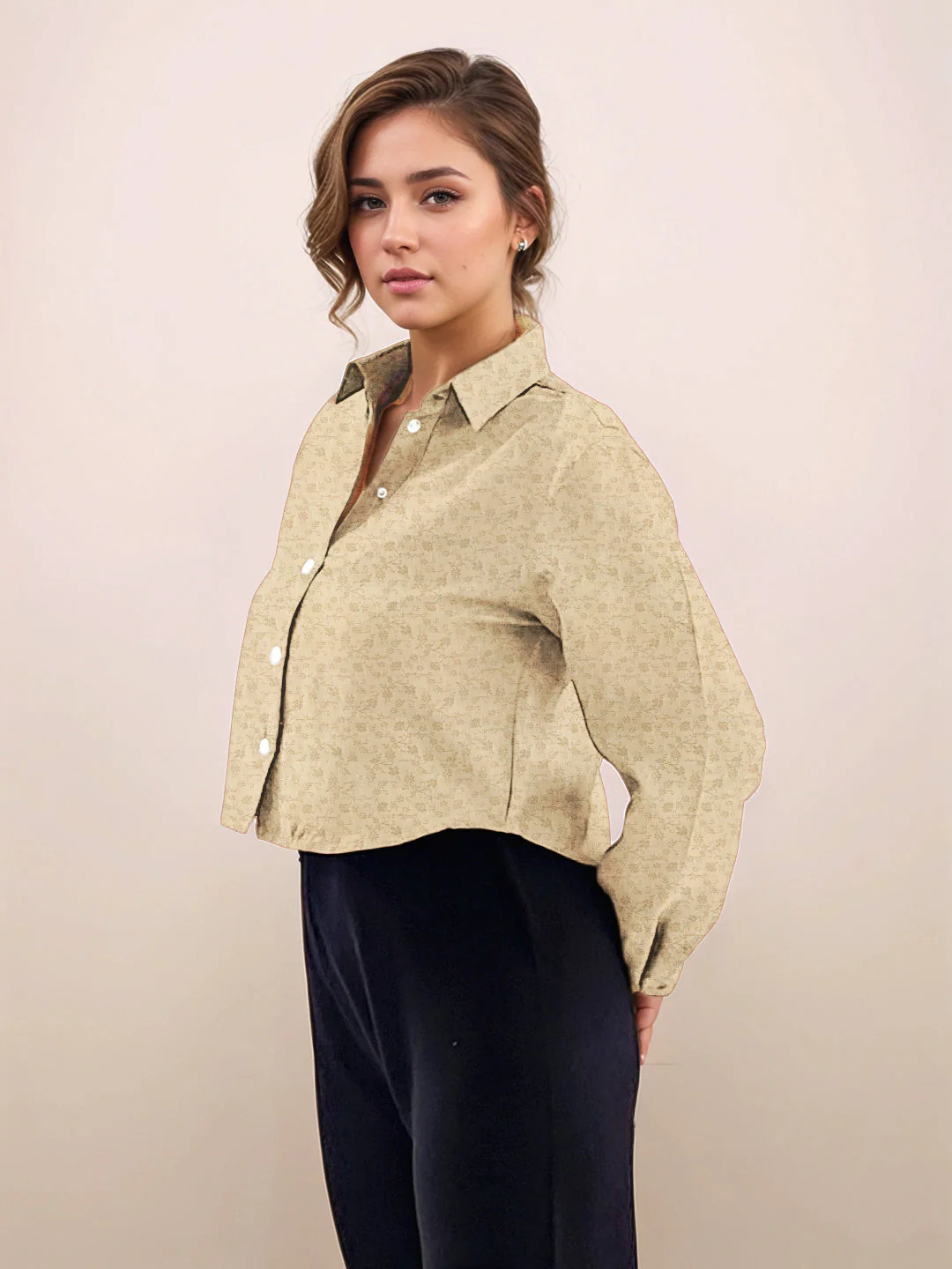 Beige Self Design Full Sleeves Shirt - Image 3