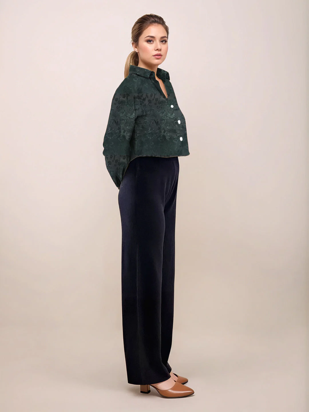 Green Self Design Full Sleeves Shirt - Image 5