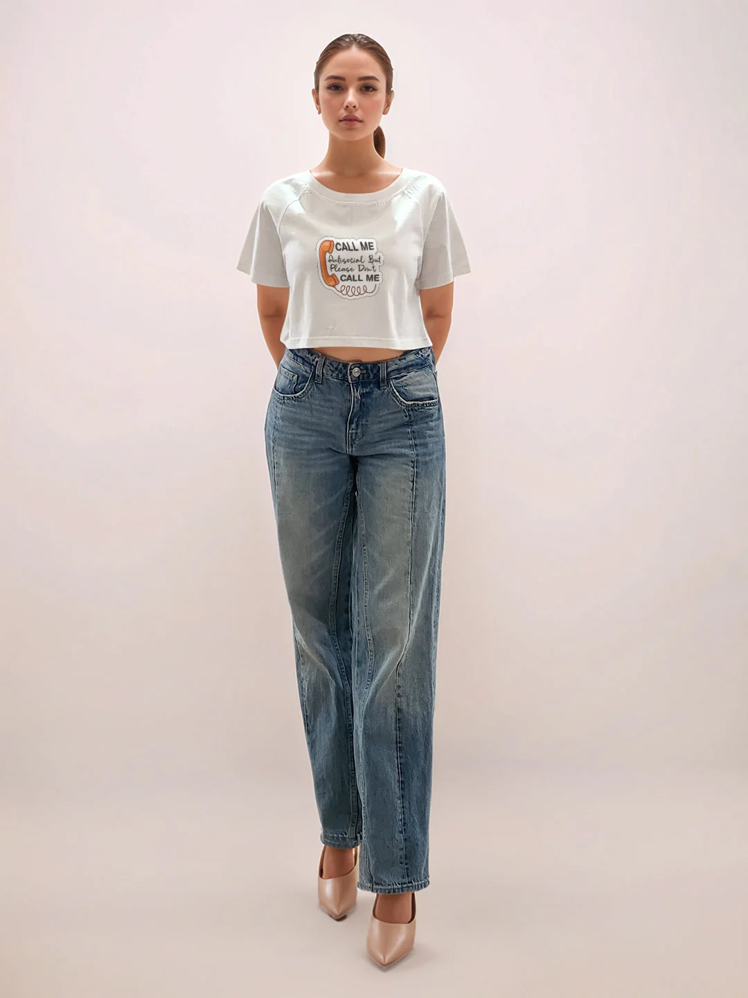 White Graphic Print Half Sleeves T-Shirt