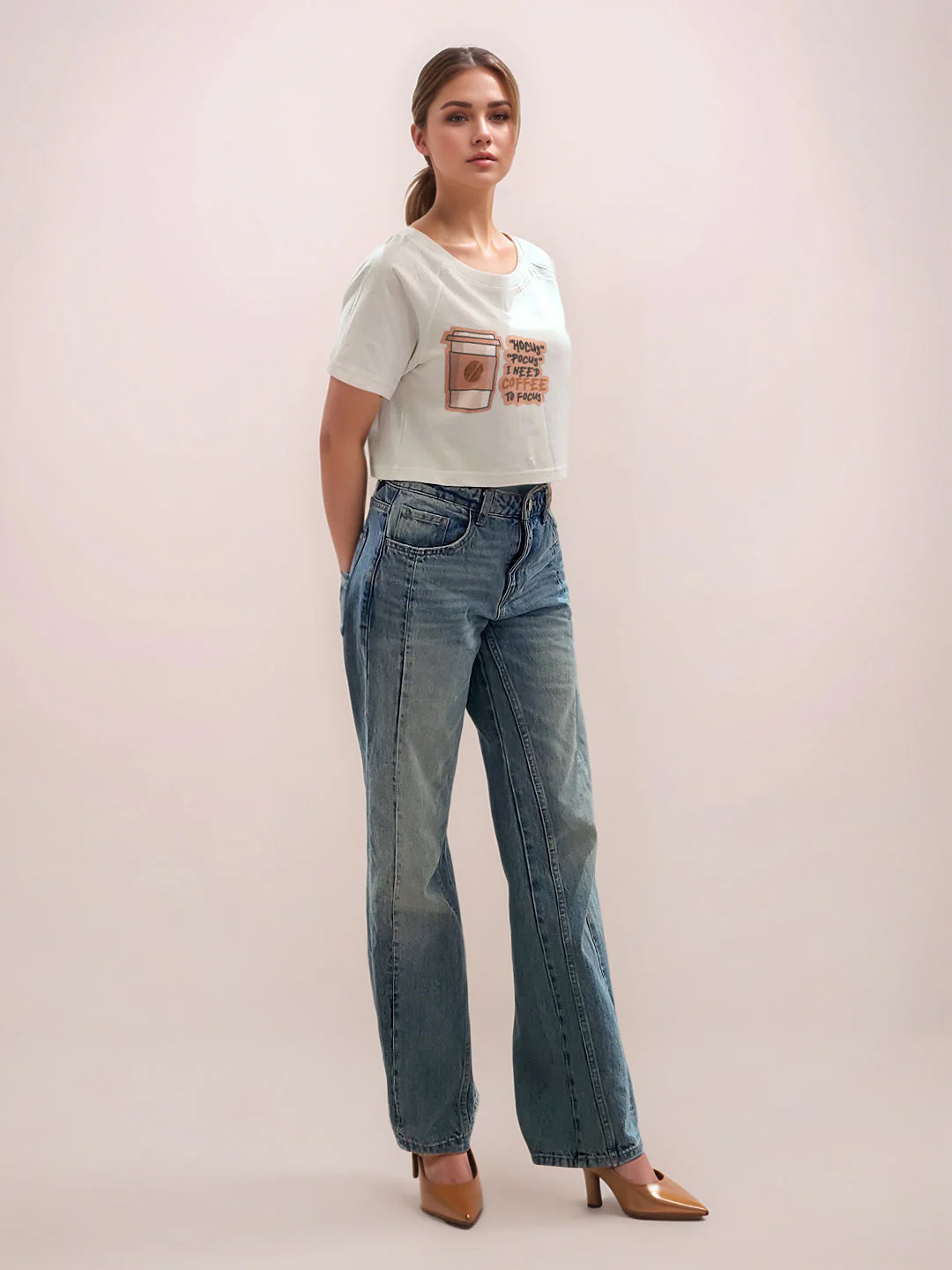 White Graphic Print Half Sleeves T-Shirt - Image 5