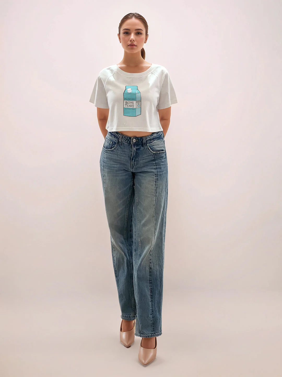 White Graphic Print Half Sleeves T-Shirt
