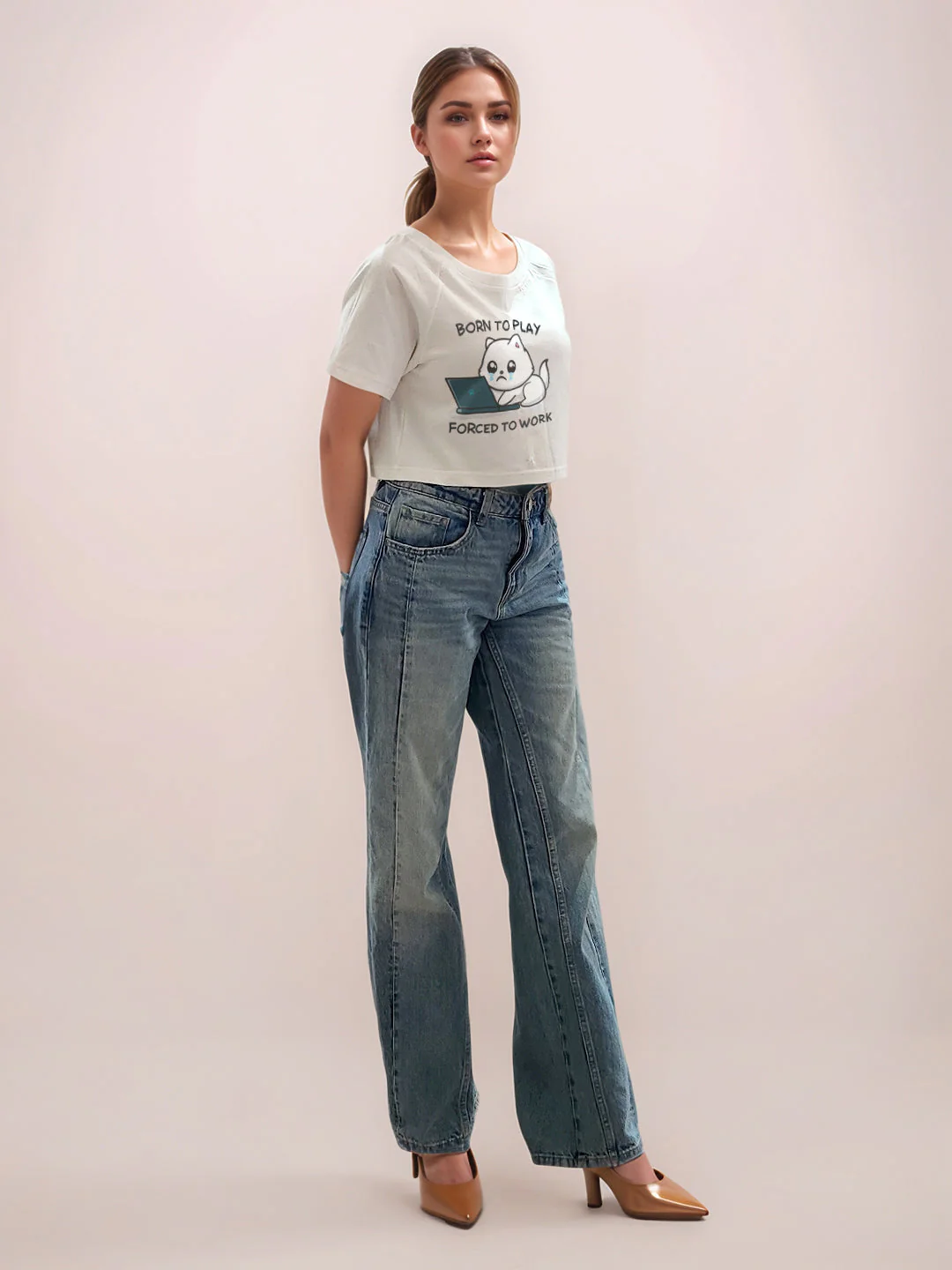 White Graphic Print Half Sleeves T-Shirt - Image 5
