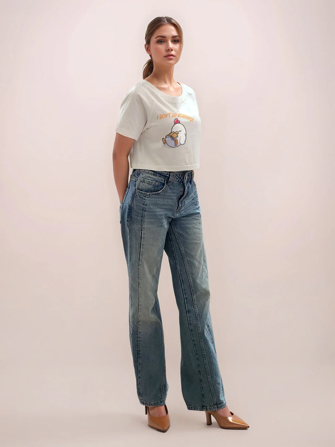 White Graphic Print Half Sleeves T-Shirt - Image 5