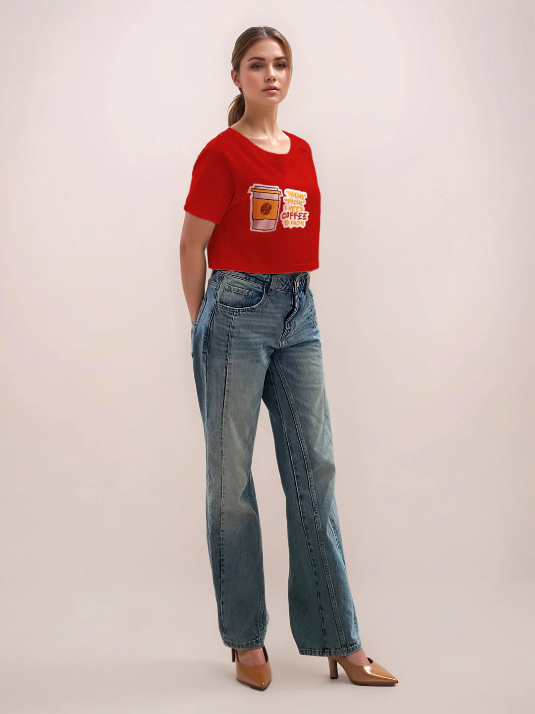 Red Graphic Print Half Sleeves T-Shirt - Image 5