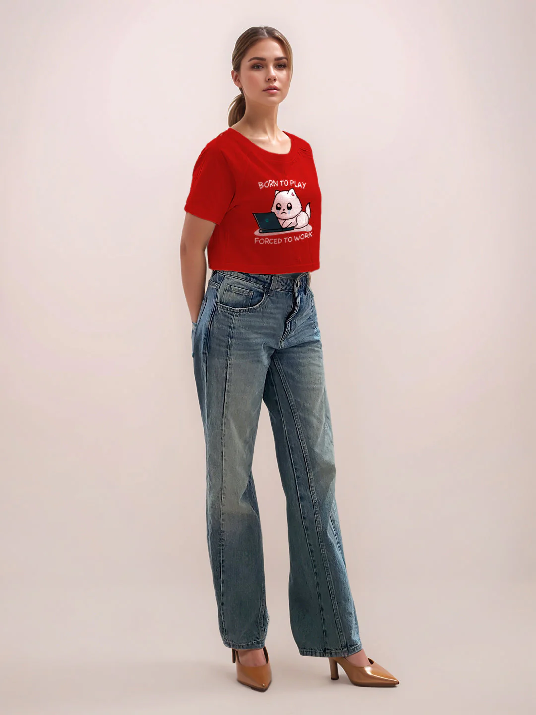 Red Graphic Print Half Sleeves T-Shirt - Image 5
