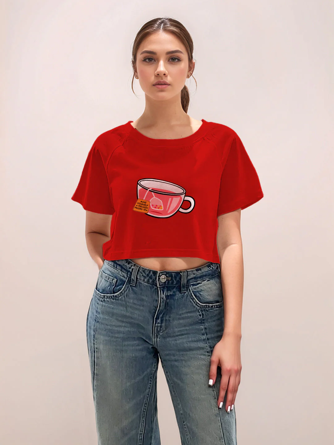 Red Graphic Print Half Sleeves T-Shirt - Image 2