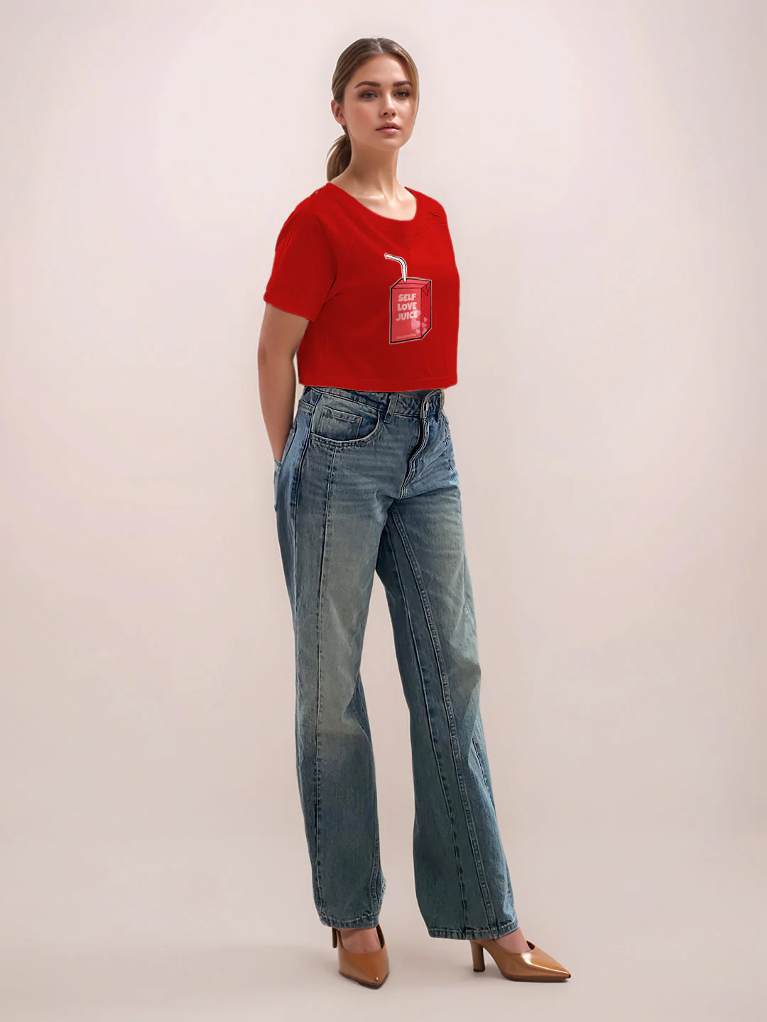 Red Graphic Print Half Sleeves T-Shirt - Image 5
