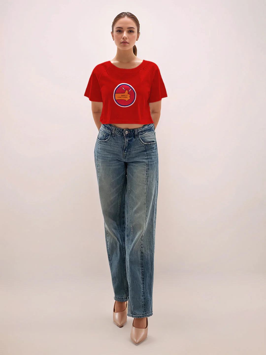 Red Graphic Print Half Sleeves T-Shirt