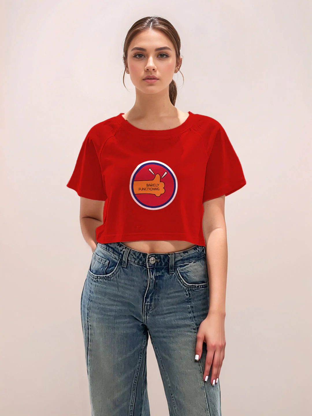 Red Graphic Print Half Sleeves T-Shirt - Image 2