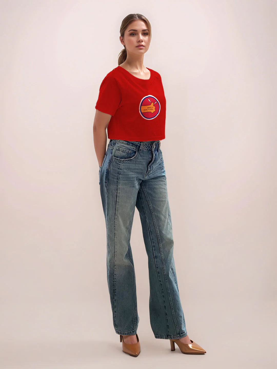 Red Graphic Print Half Sleeves T-Shirt - Image 5