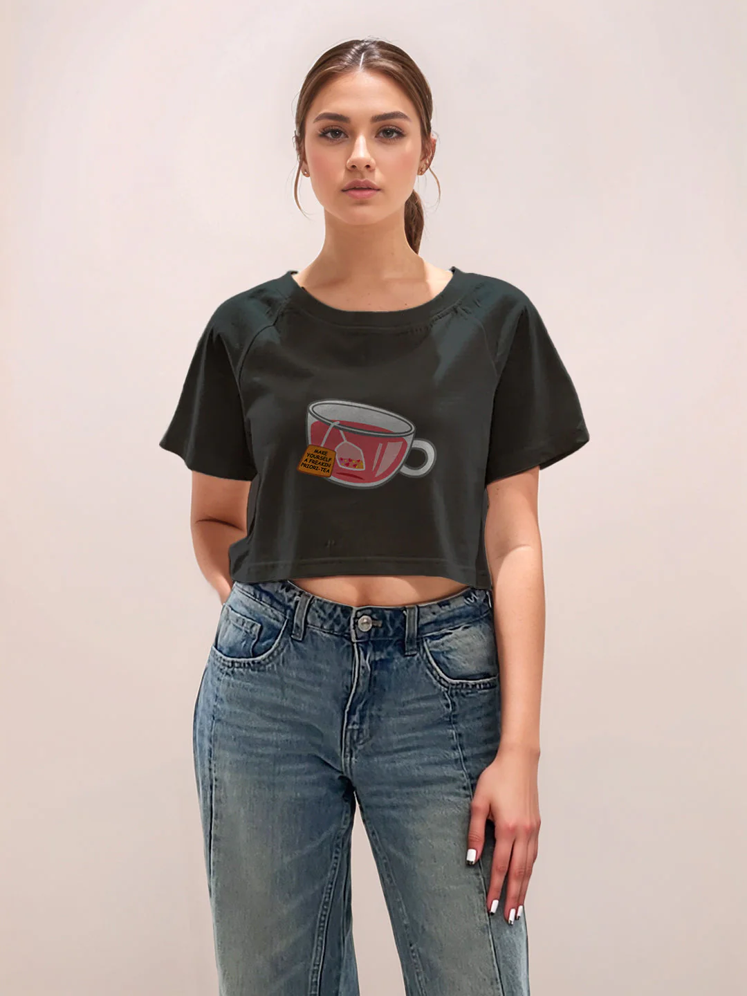Black Graphic Print Half Sleeves T-Shirt - Image 2
