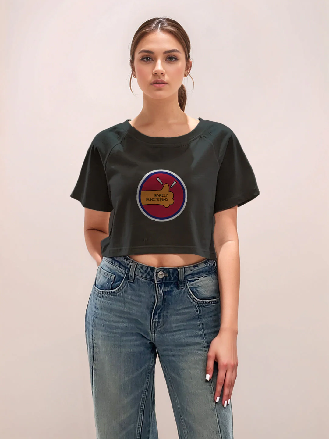 Black Graphic Print Half Sleeves T-Shirt - Image 2