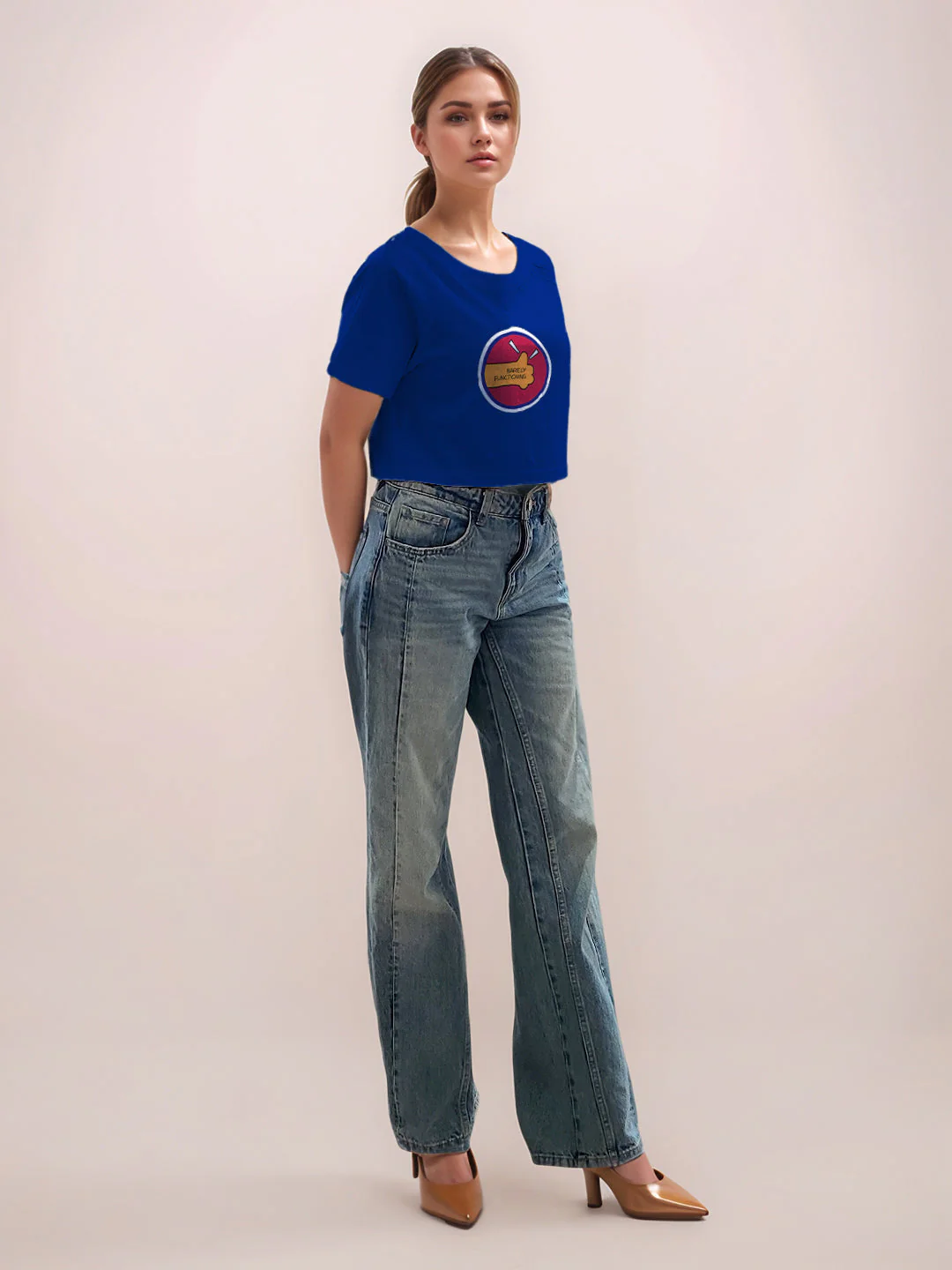 Blue Graphic Print Half Sleeves T-Shirt - Image 5