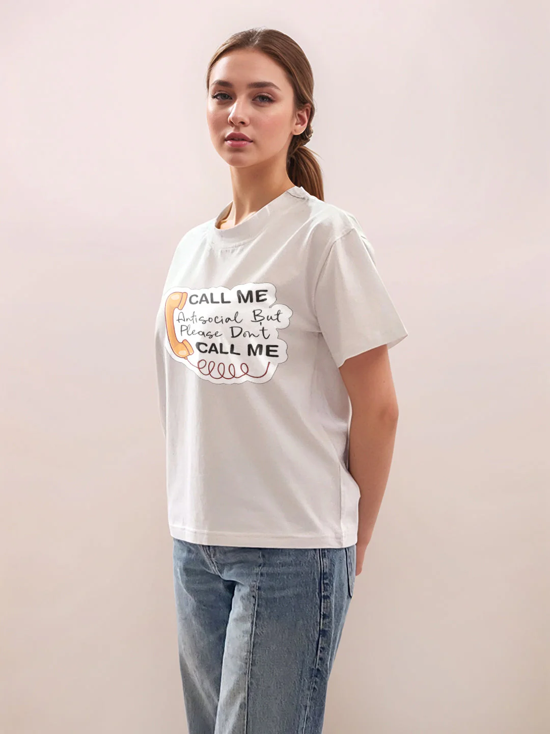 White Graphic Print Half Sleeves T-Shirt - Image 3