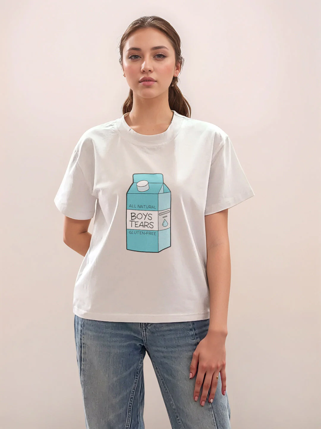 White Graphic Print Half Sleeves T-Shirt - Image 2
