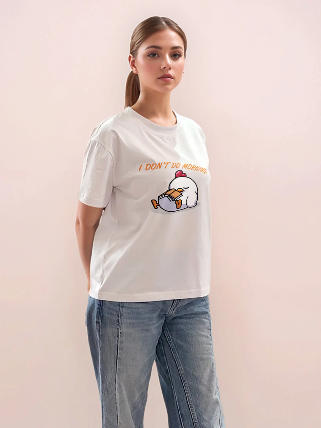 White Graphic Print Half Sleeves T-Shirt - Image 5