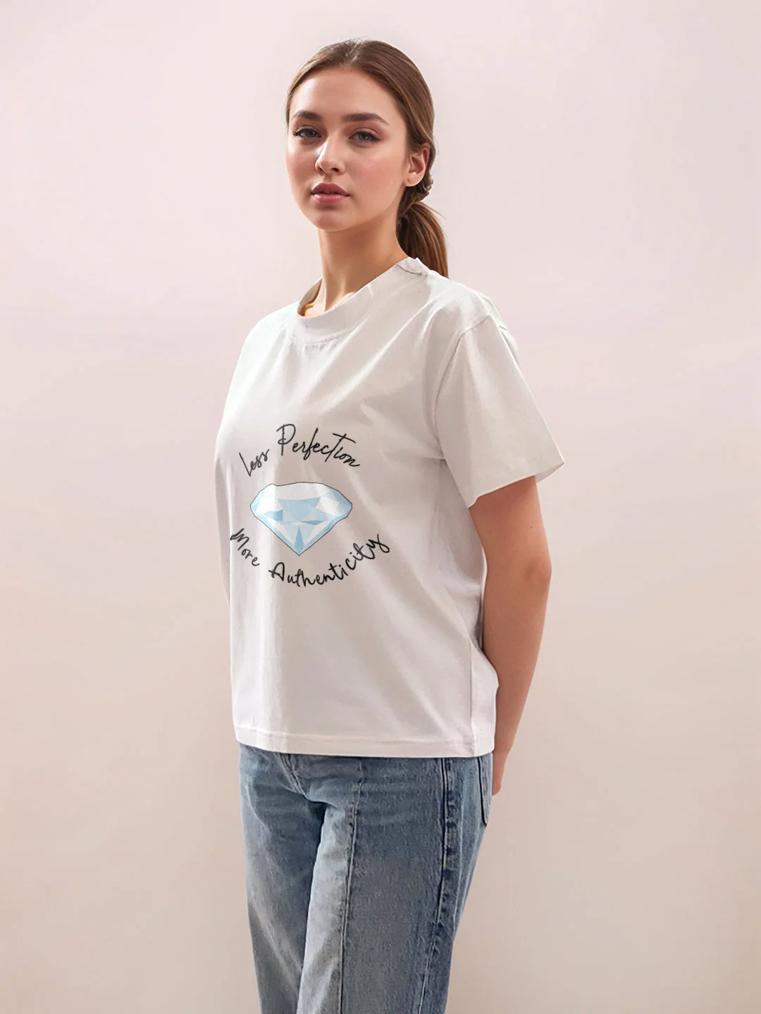 White Graphic Print Half Sleeves T-Shirt - Image 3