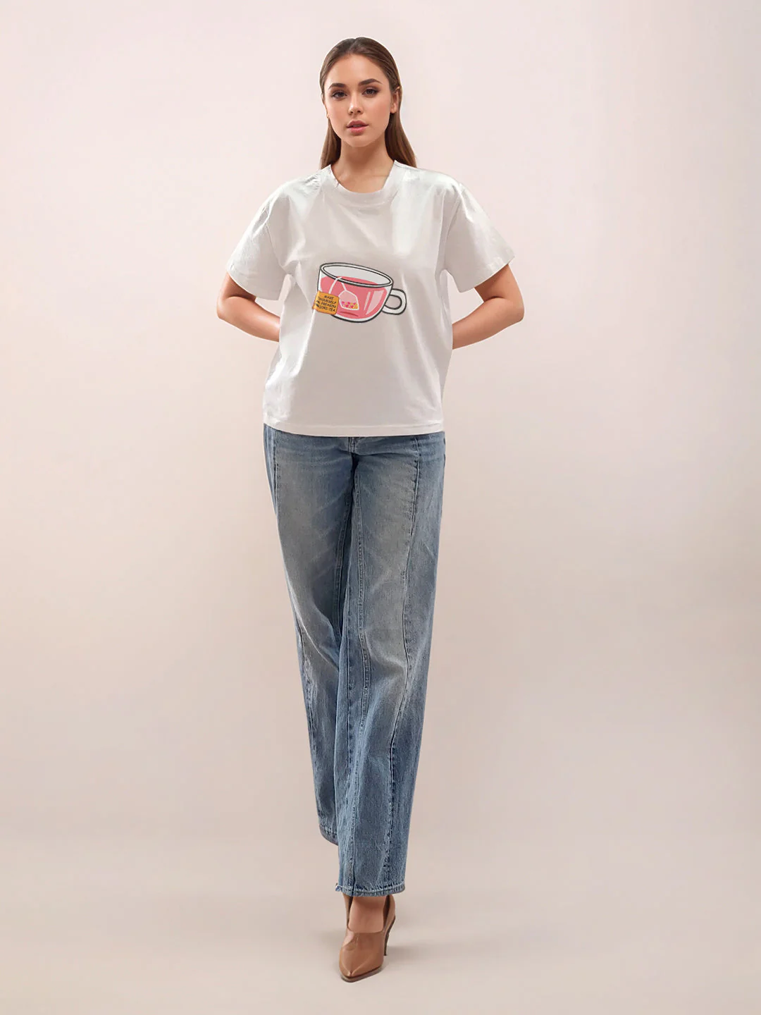 White Graphic Print Half Sleeves T-Shirt