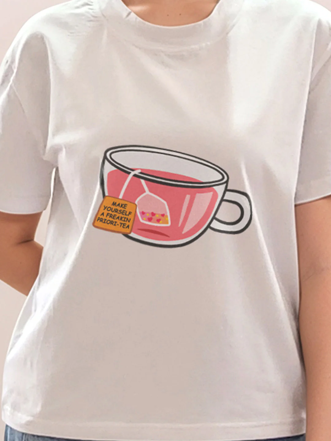 White Graphic Print Half Sleeves T-Shirt - Image 6