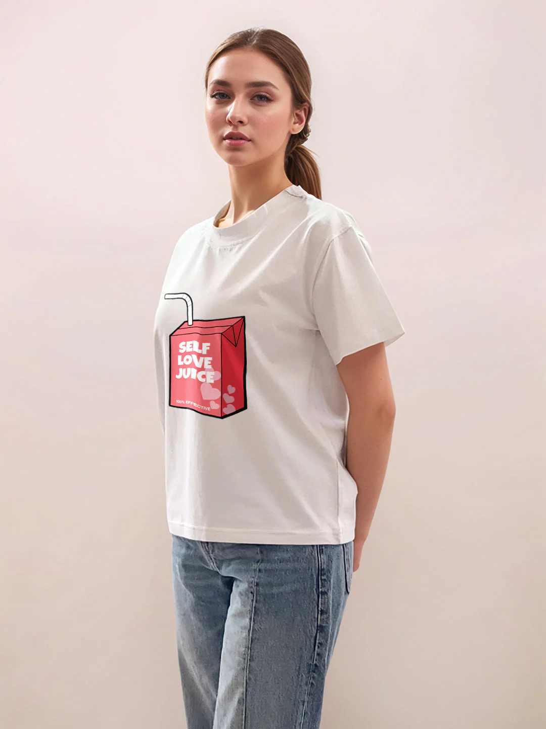 White Graphic Print Half Sleeves T-Shirt - Image 3