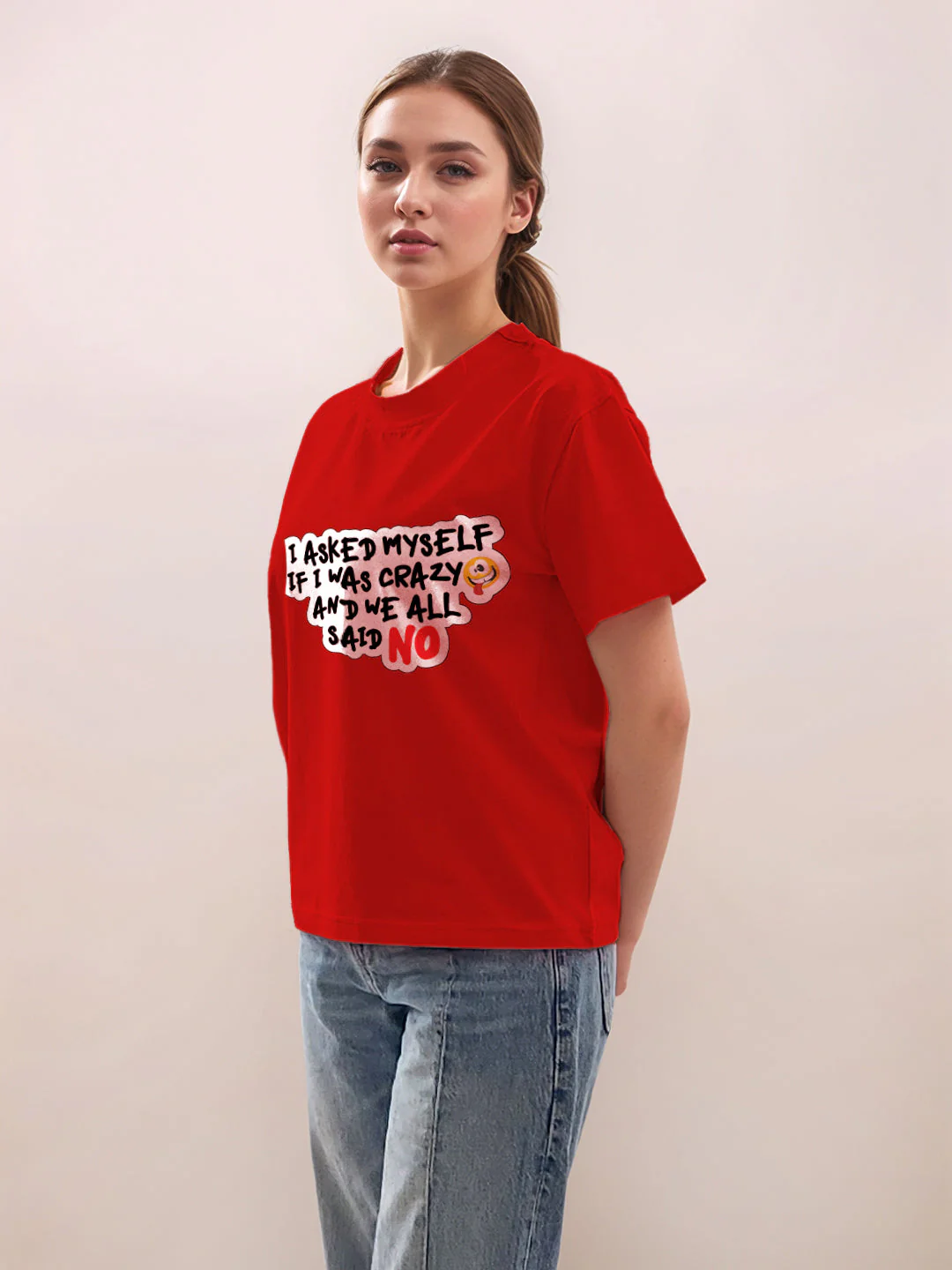 Red Graphic Print Half Sleeves T-Shirt - Image 3