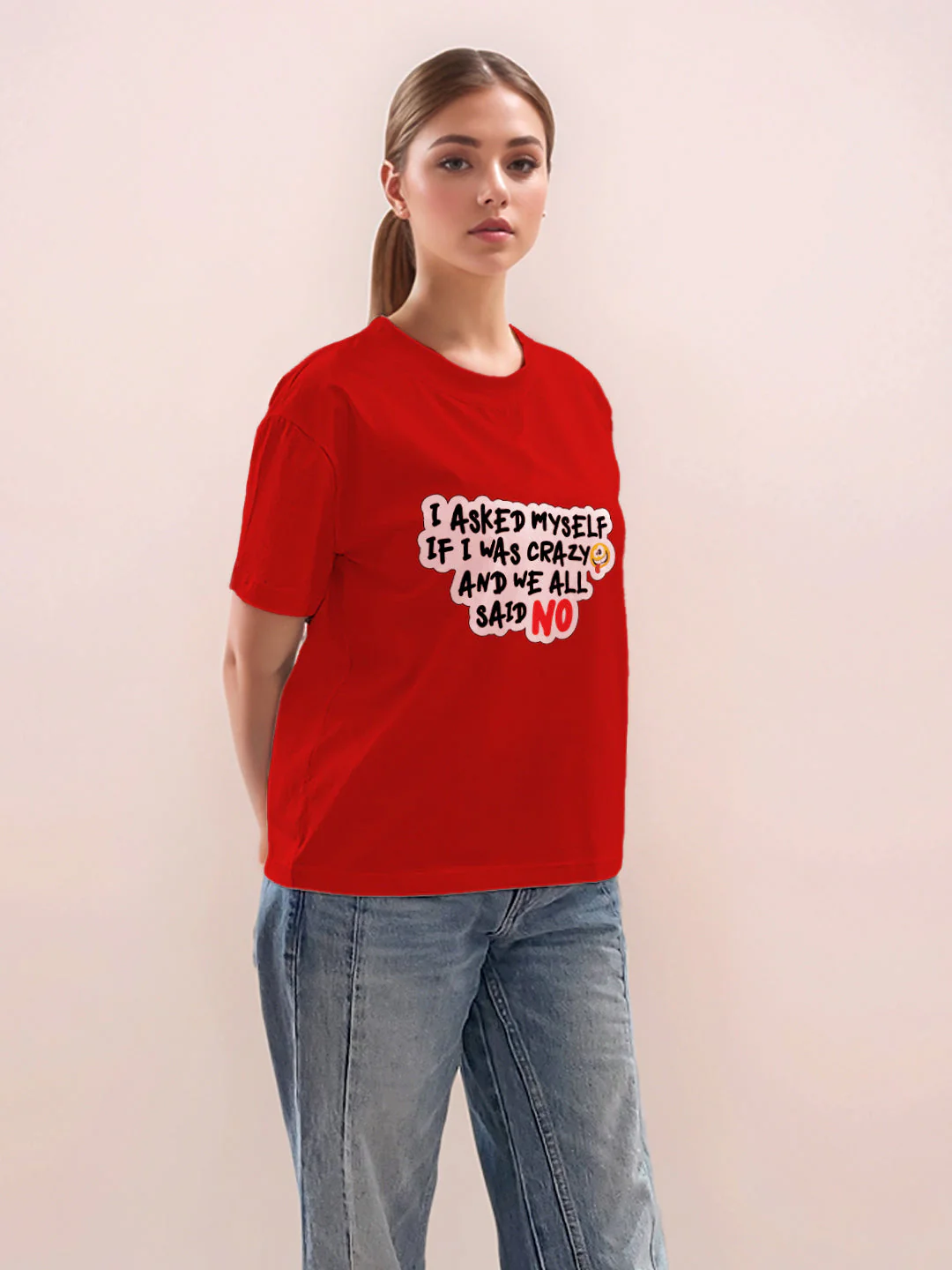 Red Graphic Print Half Sleeves T-Shirt - Image 5