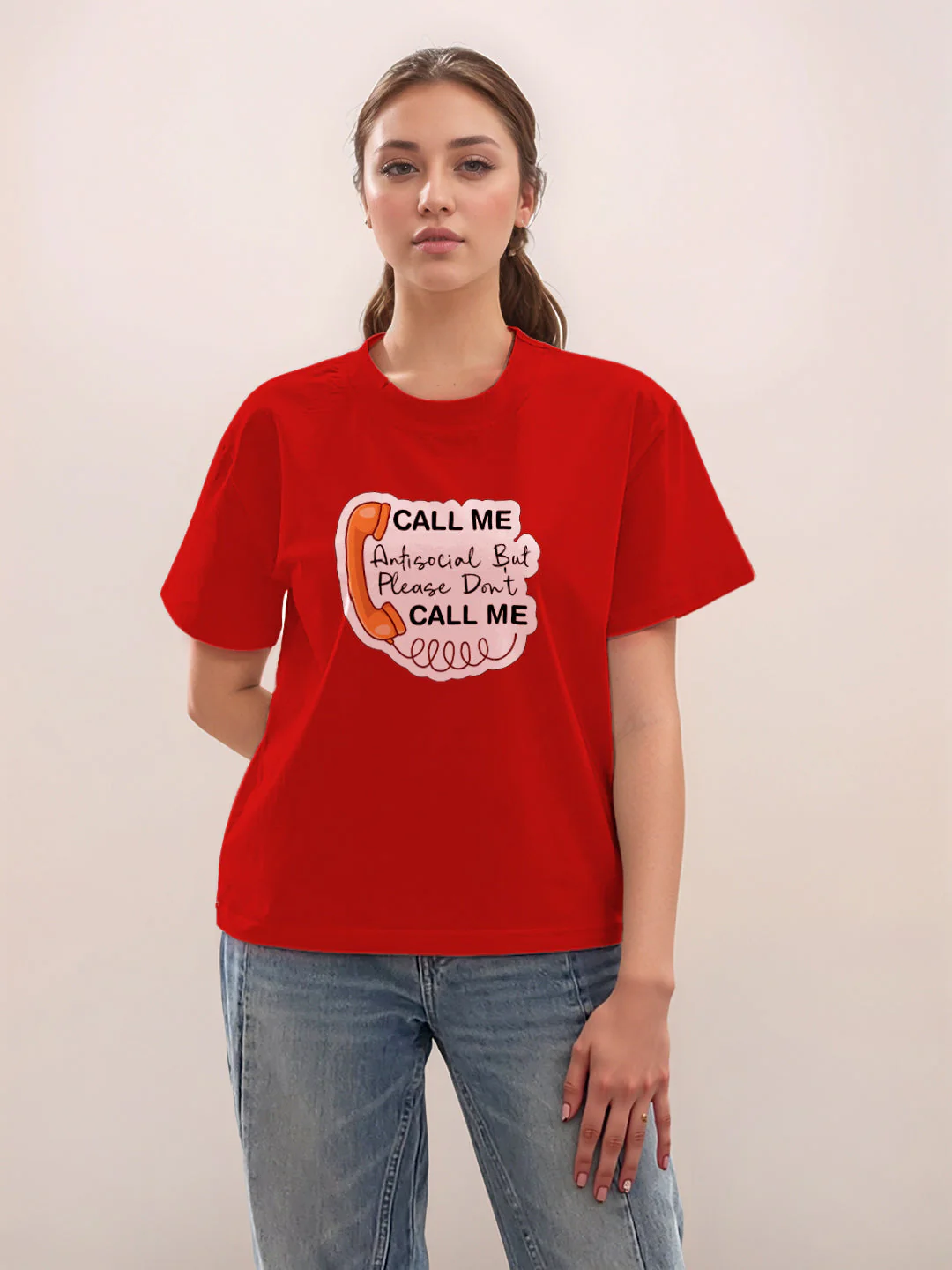 Red Graphic Print Half Sleeves T-Shirt - Image 2