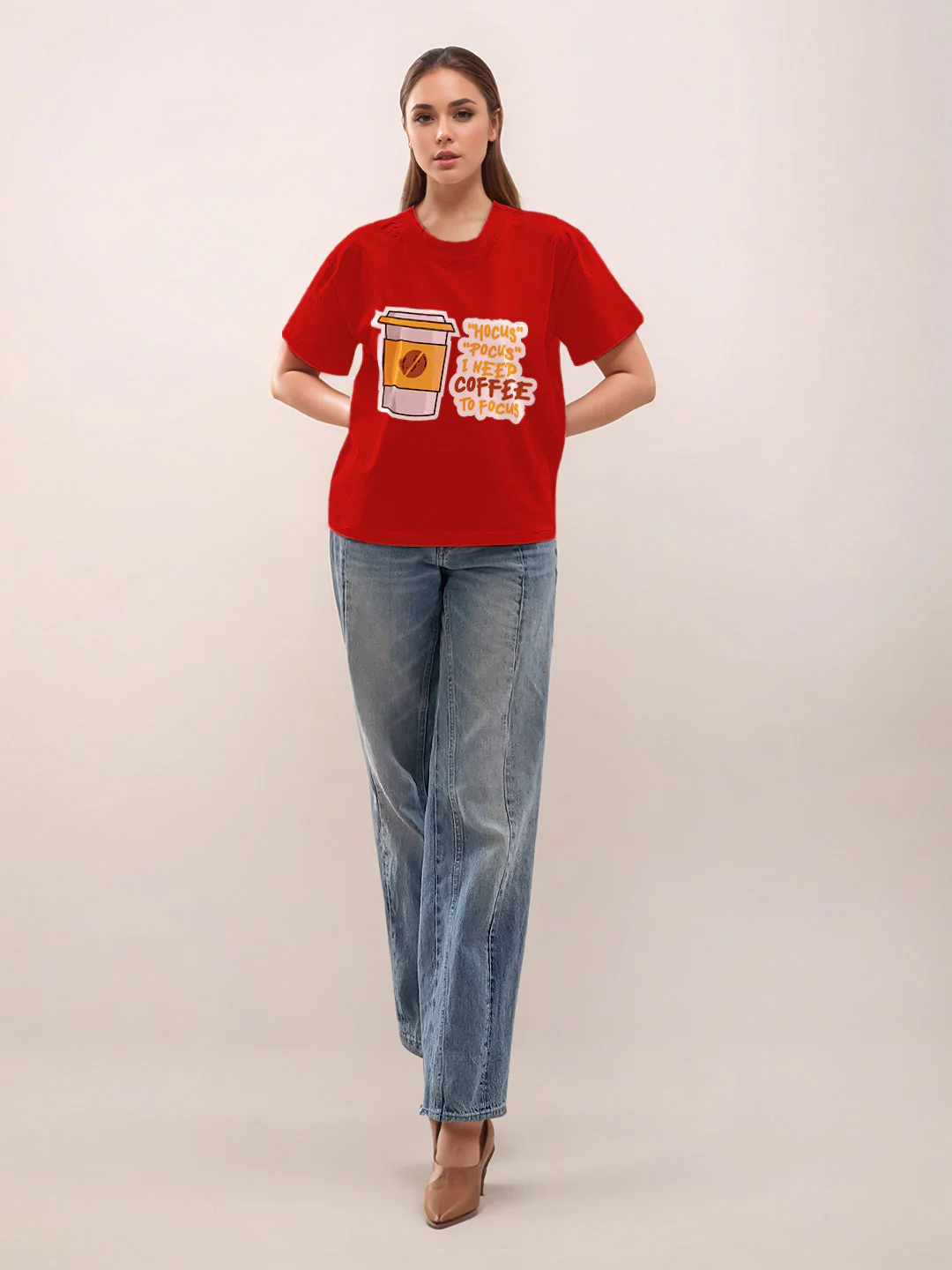 Red Graphic Print Half Sleeves T-Shirt