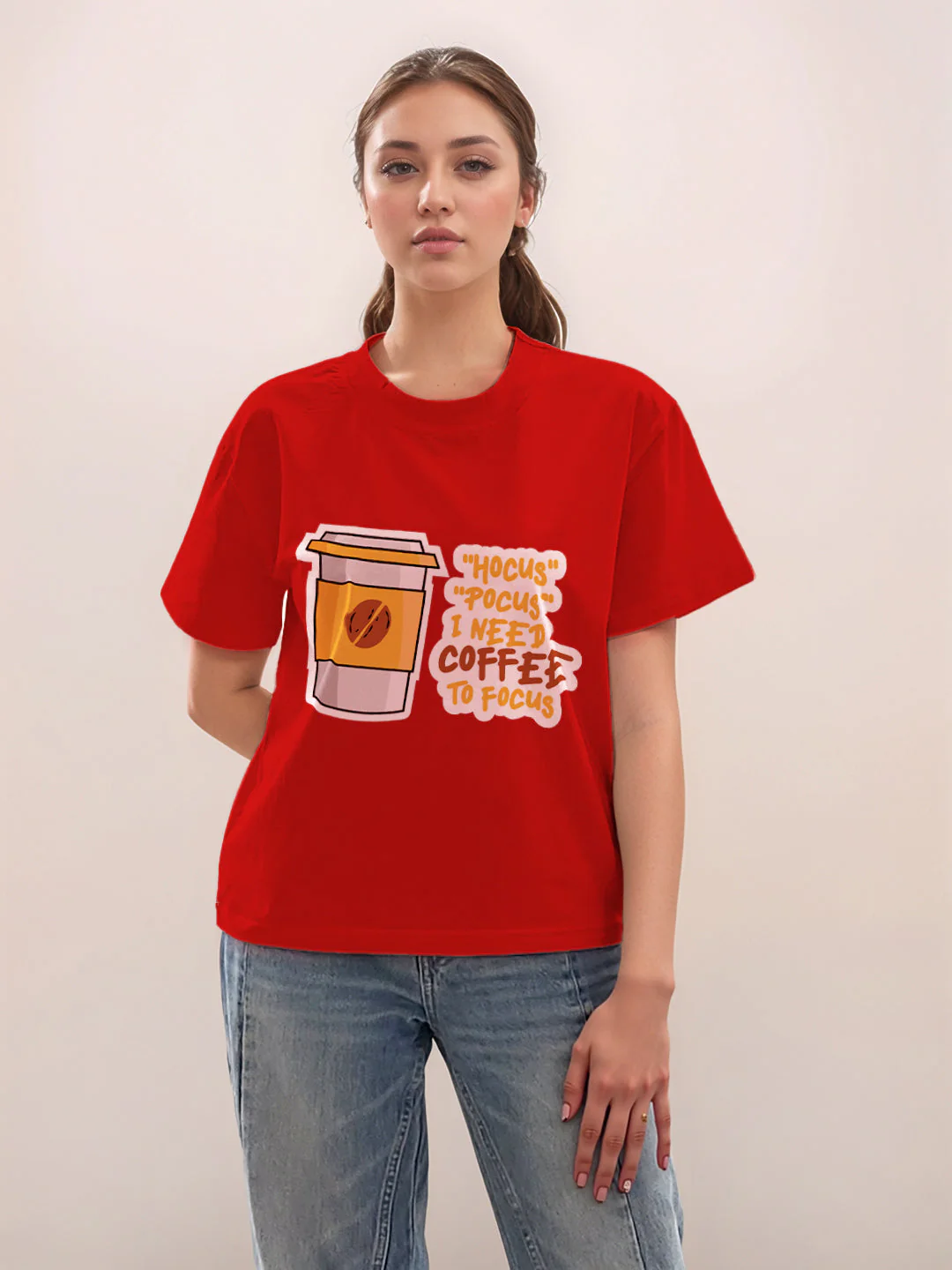 Red Graphic Print Half Sleeves T-Shirt - Image 2