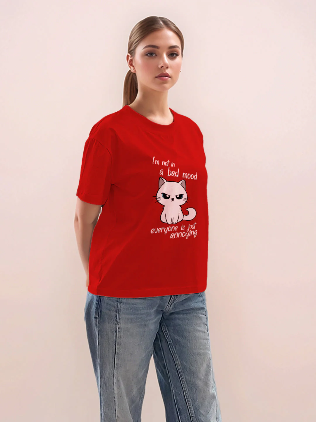 Red Graphic Print Half Sleeves T-Shirt - Image 5