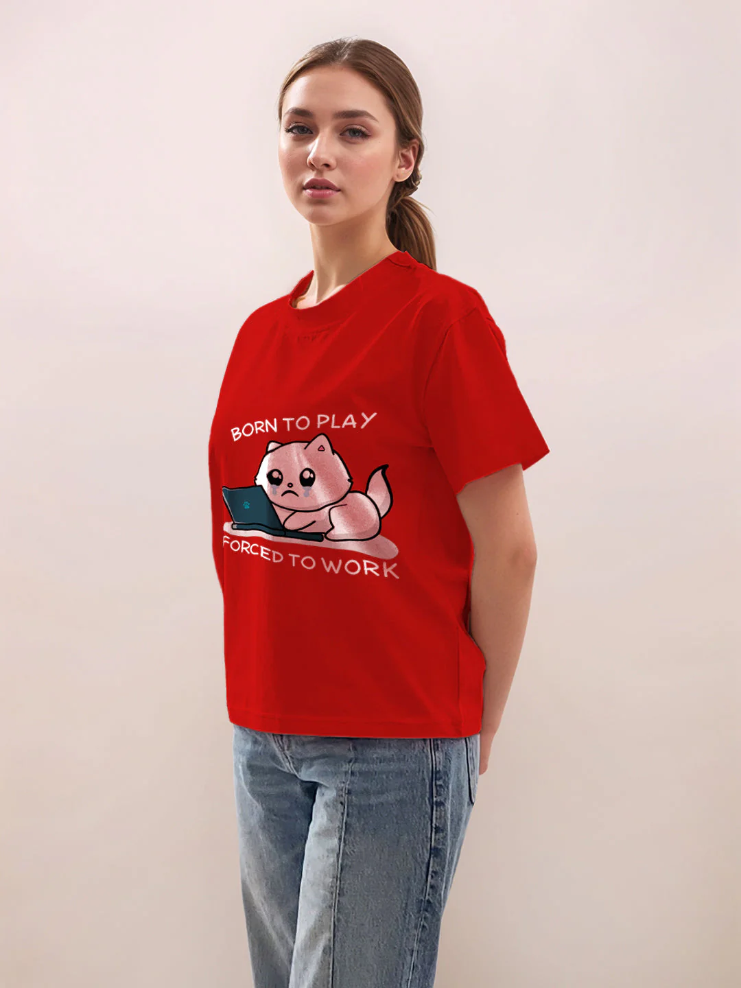 Red Graphic Print Half Sleeves T-Shirt - Image 3