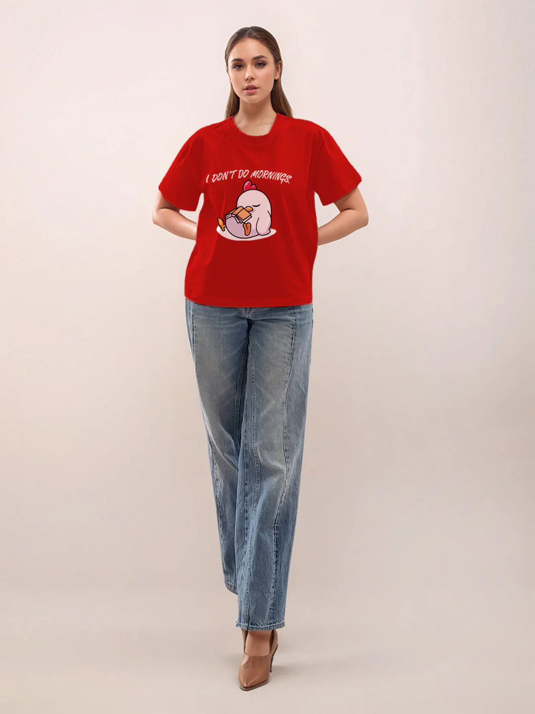 Red Graphic Print Half Sleeves T-Shirt