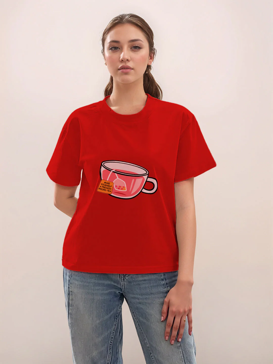 Red Graphic Half Sleeves T-Shirt - Image 2
