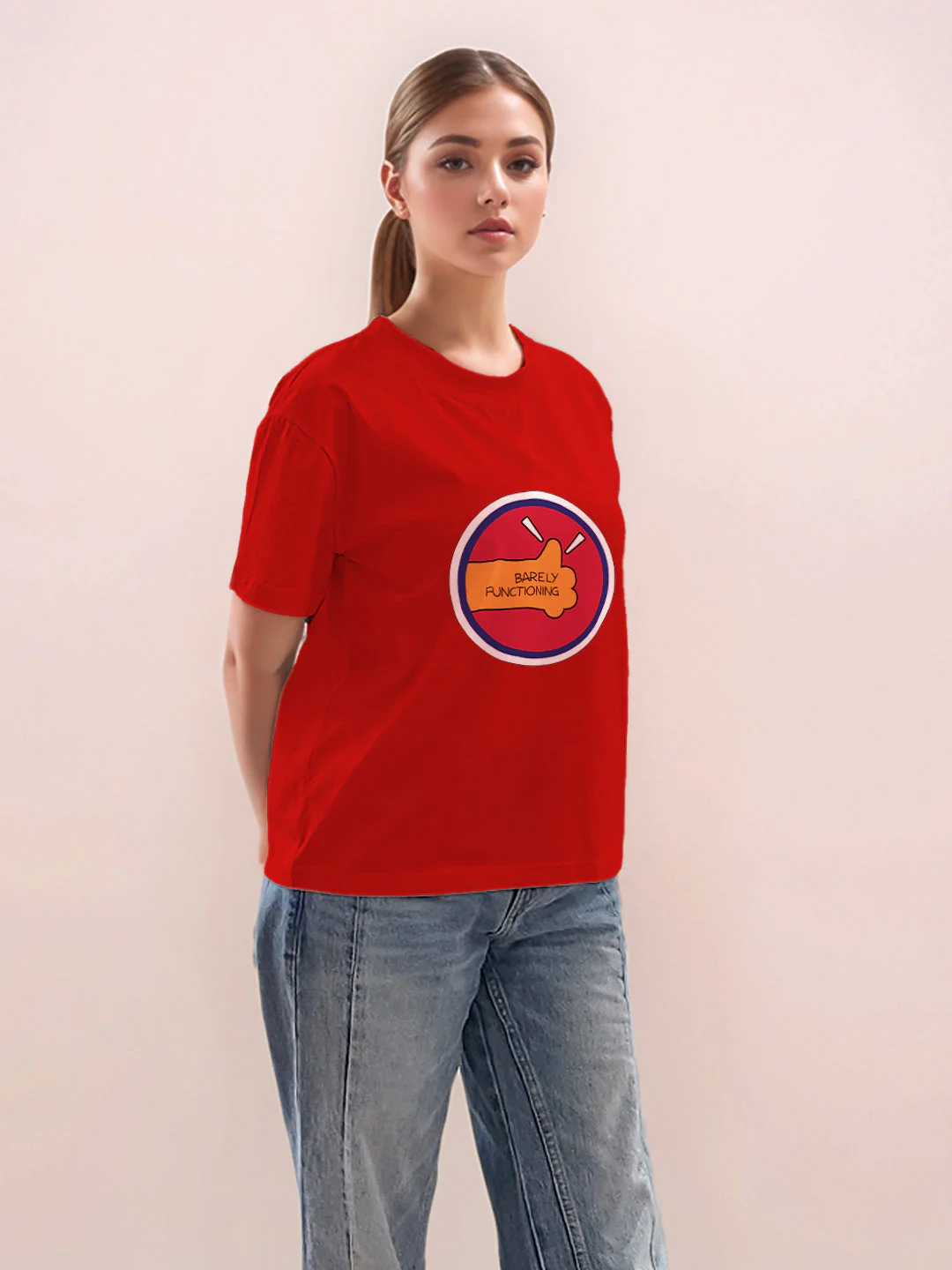Red Graphic Print Half Sleeves T-Shirt - Image 5
