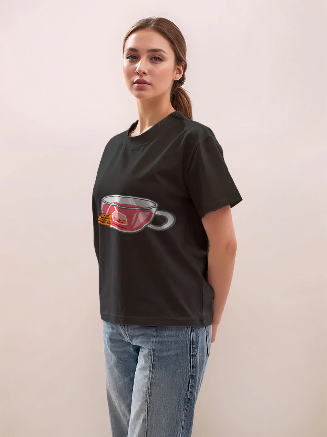 Black Graphic Half Sleeves T-Shirt - Image 3