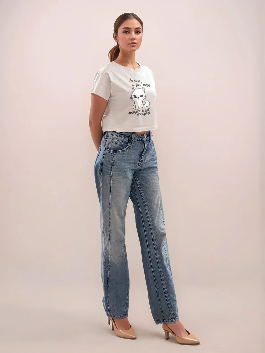 White Graphic Half Sleeves T-Shirt - Image 5