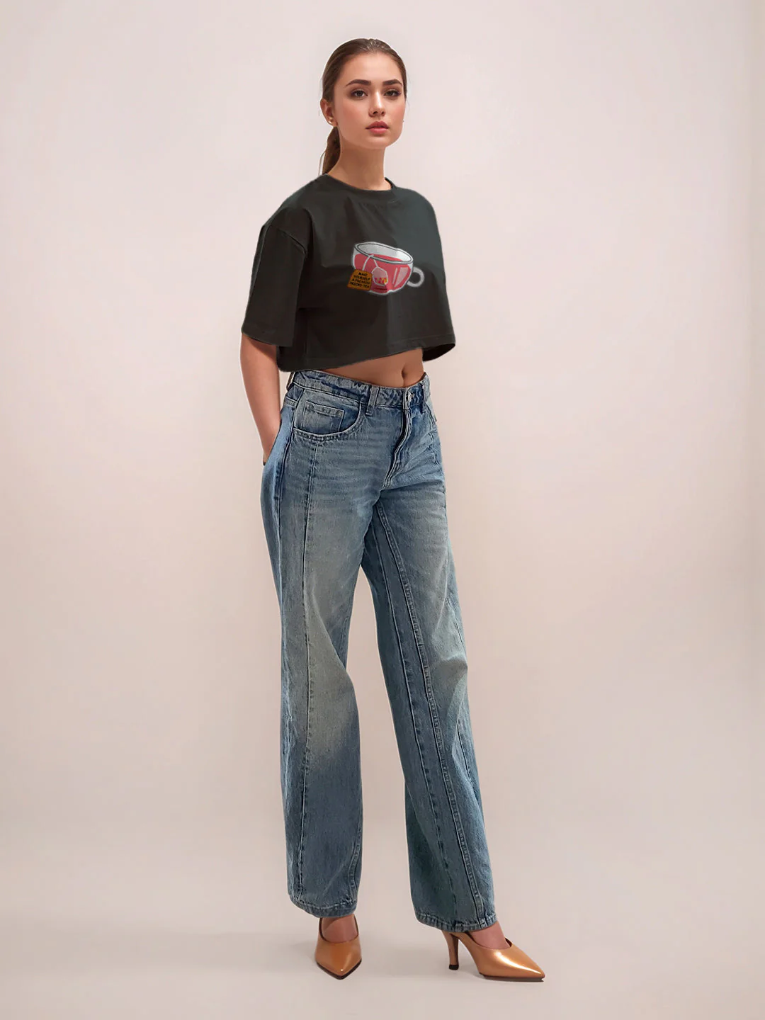 Black Graphic Half Sleeves T-Shirt - Image 5