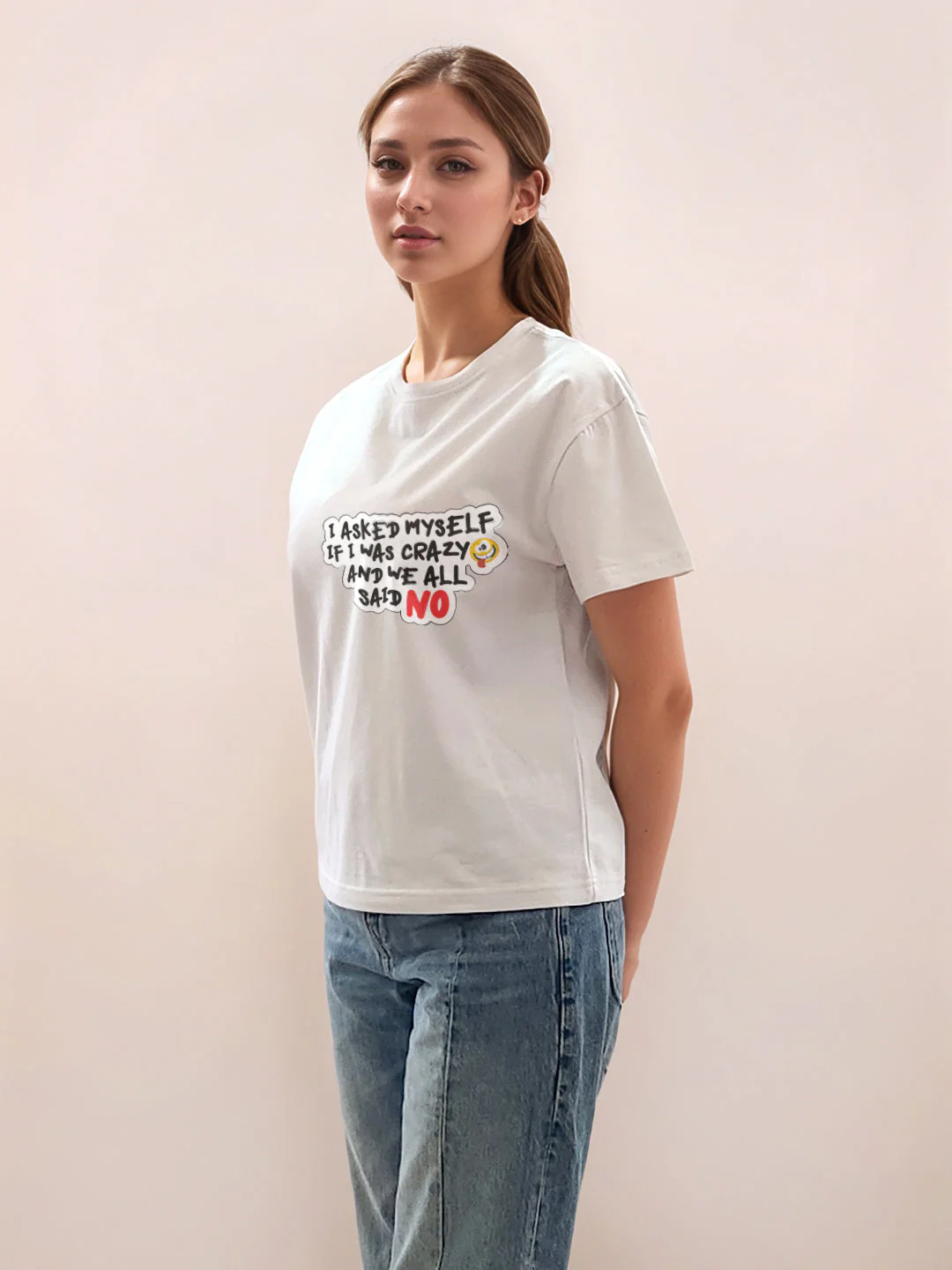 White Graphic Half Sleeves T-Shirt - Image 3