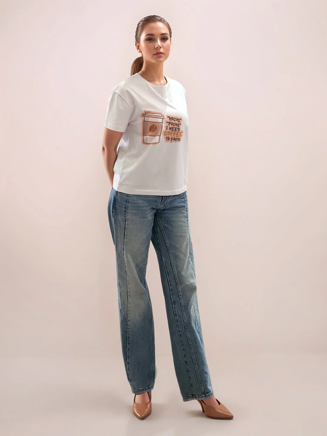 White Graphic Half Sleeves T-Shirt - Image 5