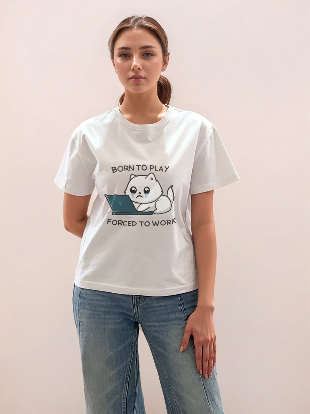 White Graphic Half Sleeves T-Shirt - Image 2