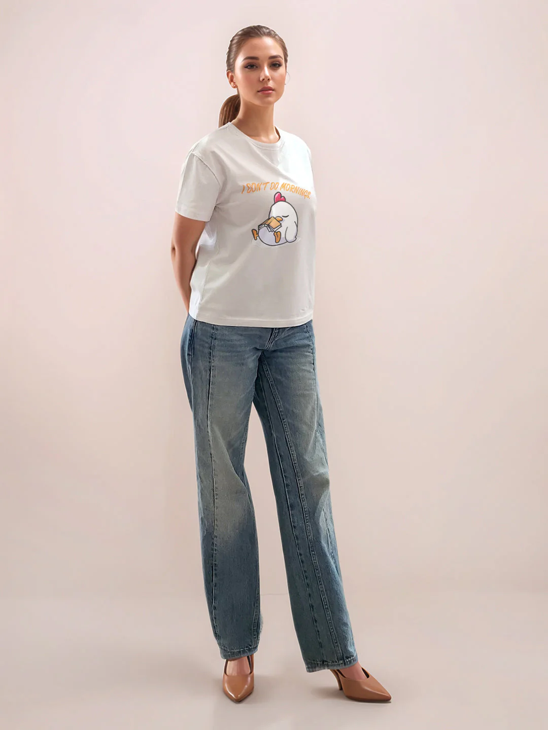 White Graphic Half Sleeves T-Shirt - Image 5